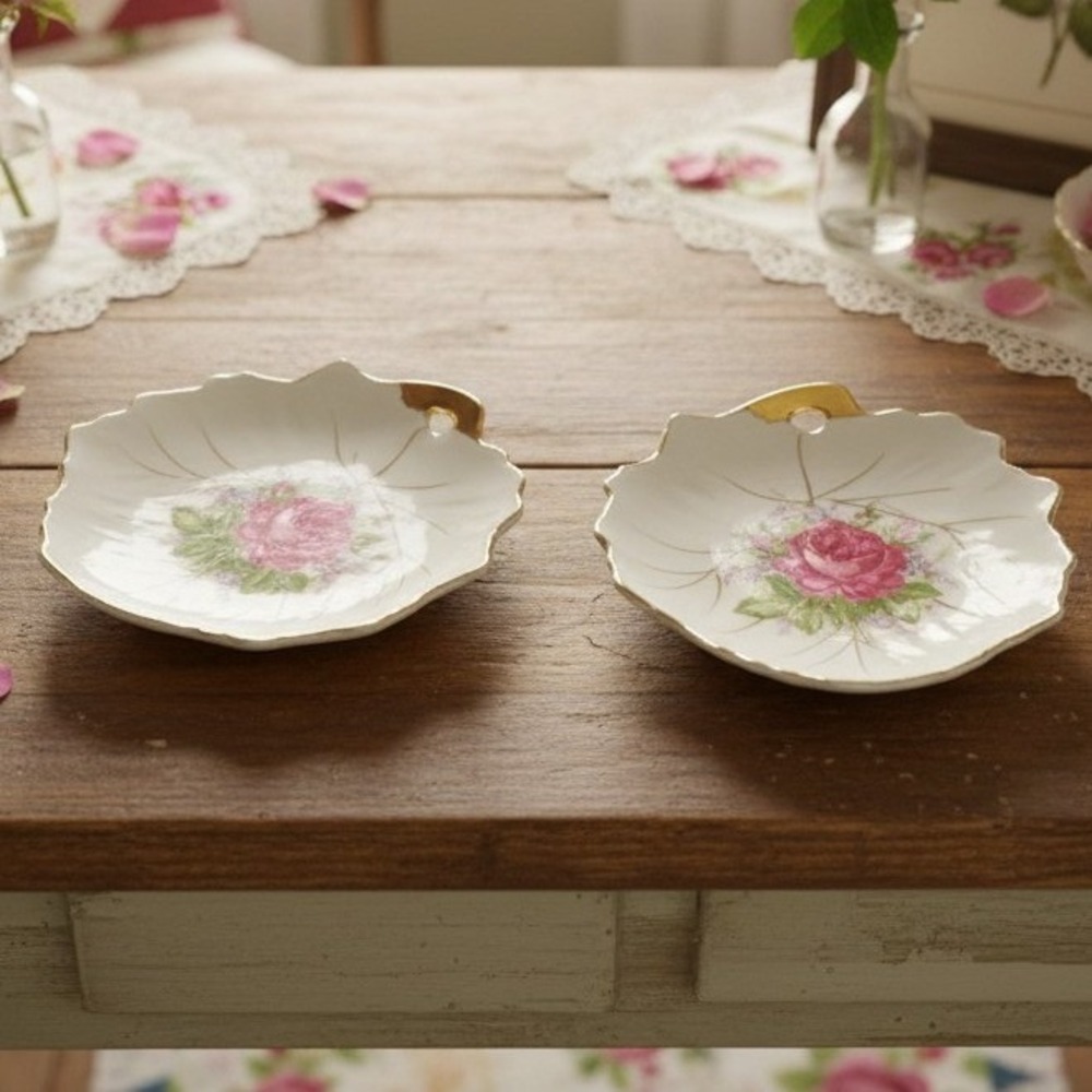 Vintage Leaf Shaped Trinket Dishes Stamped Badcock Furniture Made-Japan 1960